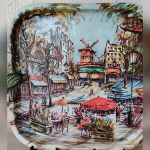 Vintage Daher Decorated Ware Large Square Metal Tin Tray Moulin Rouge